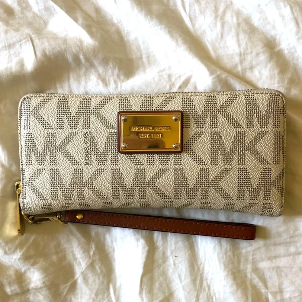 Michael Kors Monogram Beige Wristlet